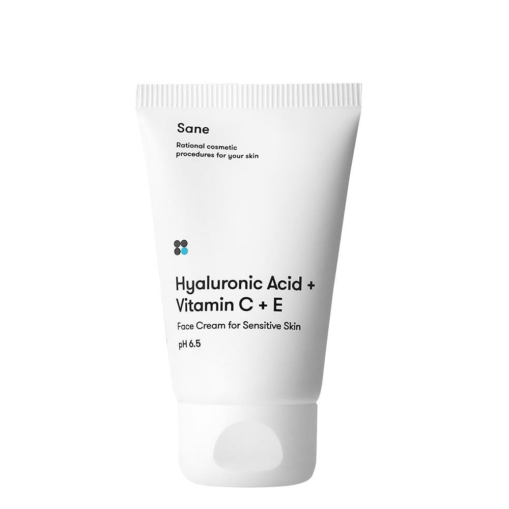 Krem do wrażliwej skóry twarzy z kwasem hialuronowym + witamina C + E Sane 40 ml